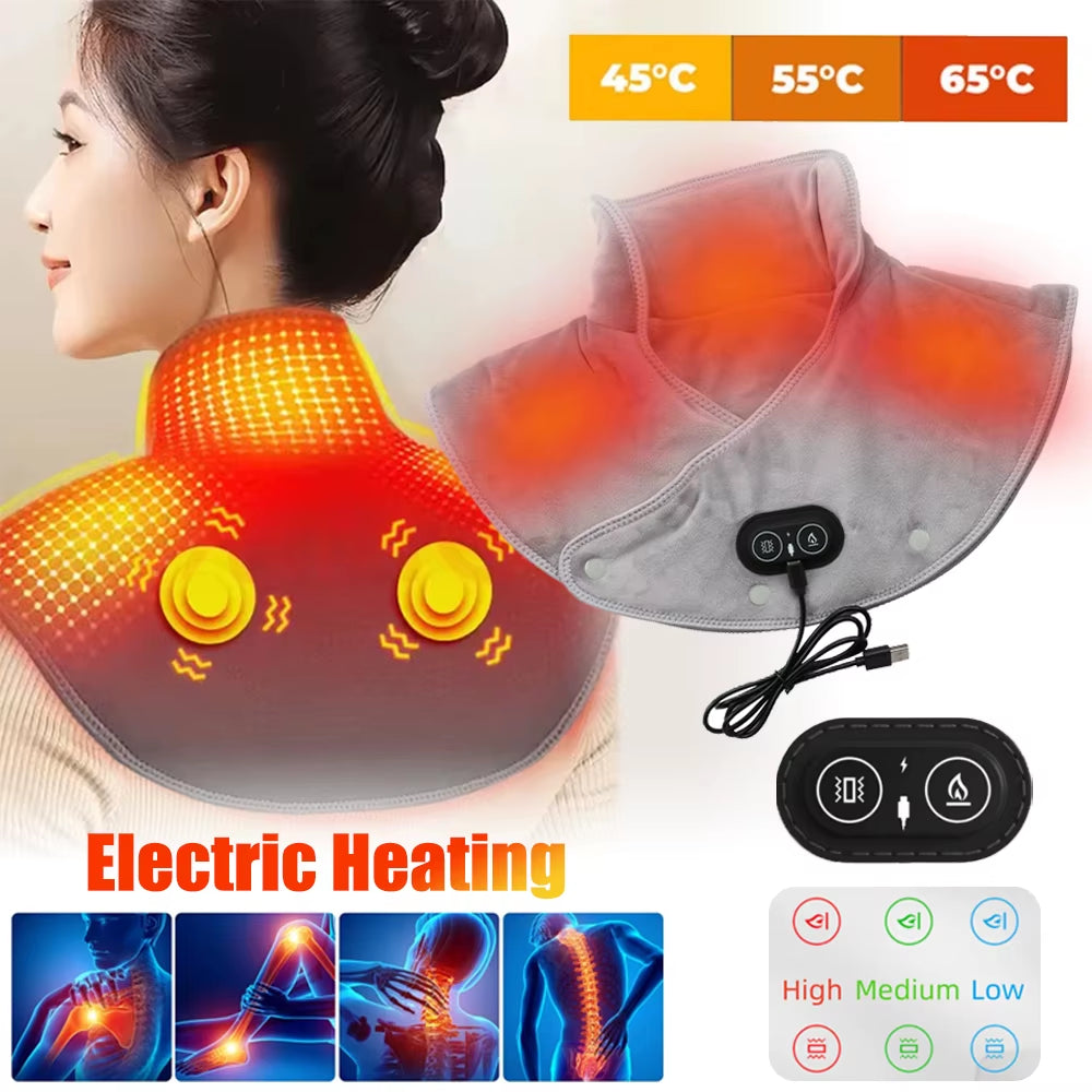 Electric Heating Shoulder Neck Pads Massager USB Three Gear Cervical Brace Wrap Thermal Compress Warm Relaxation Back Brace Tool